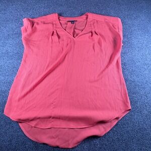Simply Vera Vera Wang Blouse Top Womens Large Coral Pleated V Neck High Low Hem